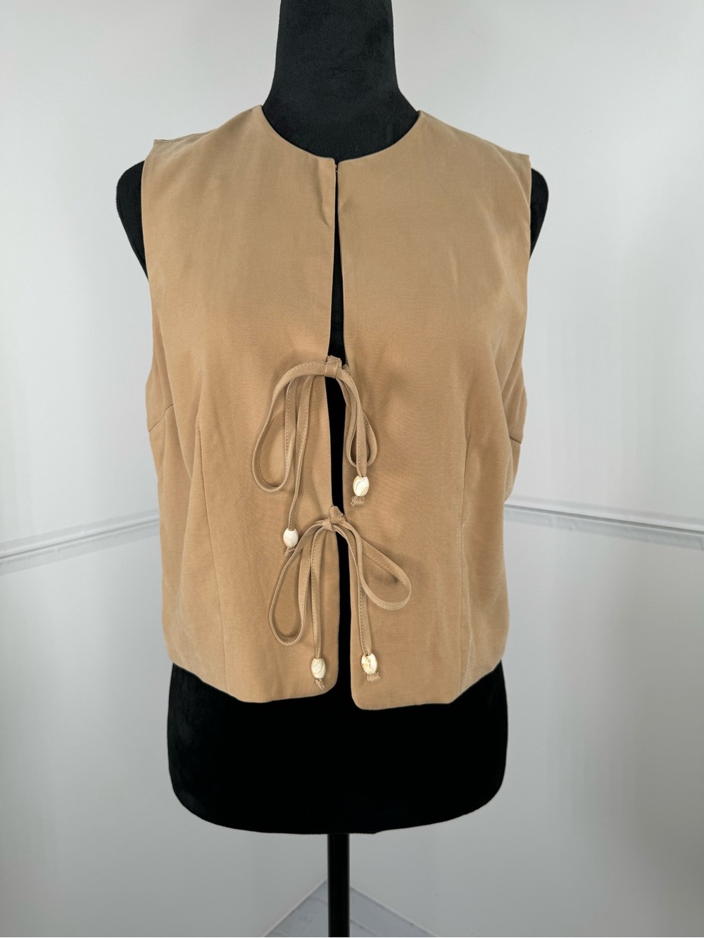 NWT Christian Lacroix Tan Tie Front Sleeveless Vest Top Size Medium